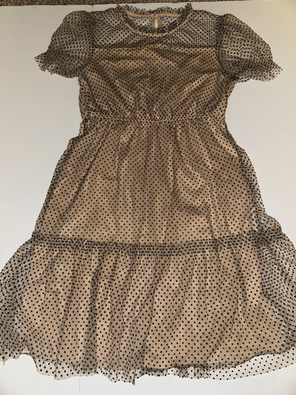 Franki by Francesca's Polkadotted Puff Sleeve Dress Youth 14 tan black